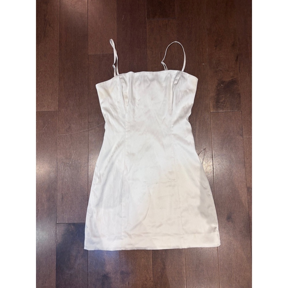 White Satin Mini Dress Adjustable Spaghetti Strap Bodycon Cocktail Dress